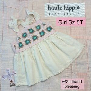 Haute Hippie Boho Top, Girl Sz 5T, Ruffled Strap Cami, Off White Pink Green Teal